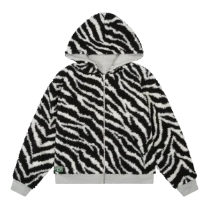 Denim Tears Zebra Sherling Lined Reversible Zip-up Hoodie